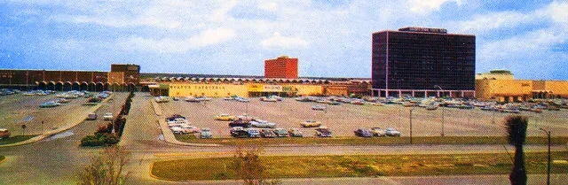 Large shopping complex and parking area in Sharpstown