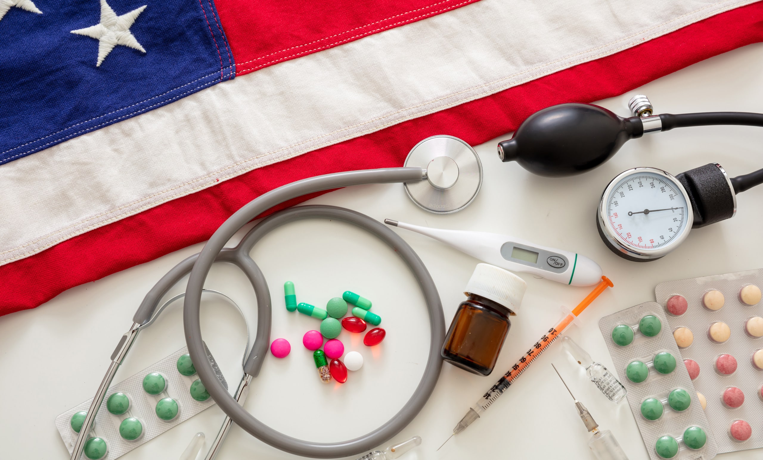 An American flag with a stethoscope, symbolizing America's stance on health care reform.