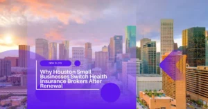 Houston skyline with blog on insurance brokers
